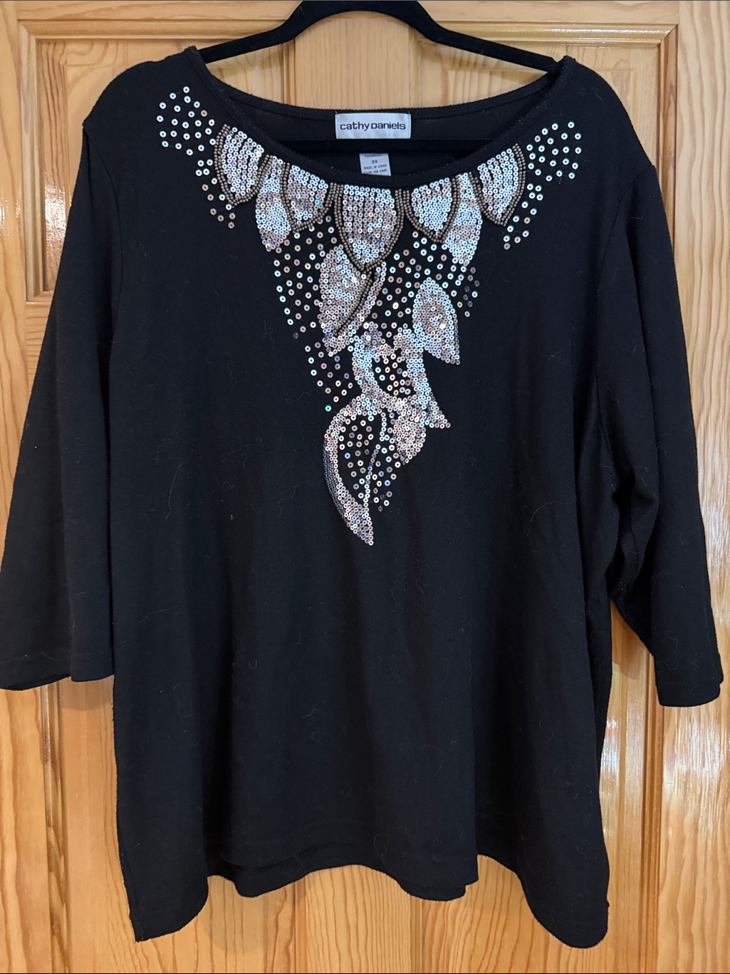 Cathy Daniels Black Scoop Neck Embellished Top